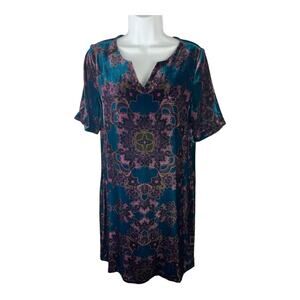 Sundance Nomi Velvet Velour Silk Blend Split Neck Dress Short Sleeve sz S